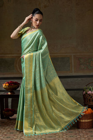Green Zari Woven Kanjivaram Silk Saree (ACB1534)