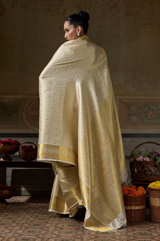 Beige Zari Woven Kanjivaram Silk Saree (ACB1535)