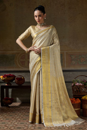 Beige Zari Woven Kanjivaram Silk Saree (ACB1535)