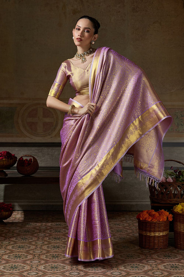 Lavender Zari Woven Kanjivaram Silk Saree (ACB1536)