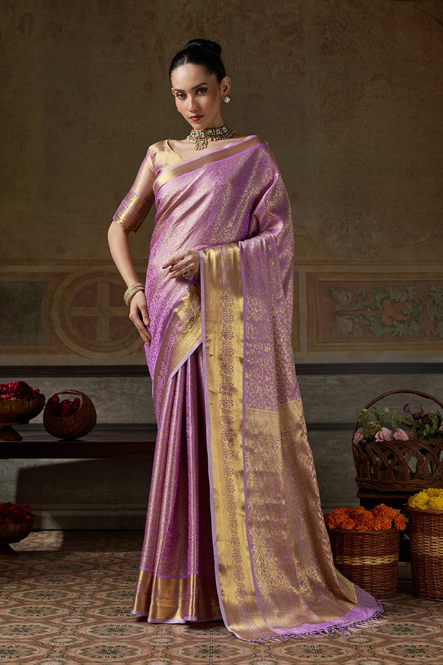 Lavender Zari Woven Kanjivaram Silk Saree (ACB1536)