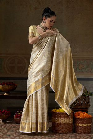 Cream Zari Woven Kanjivaram Silk Saree (ACB1537)