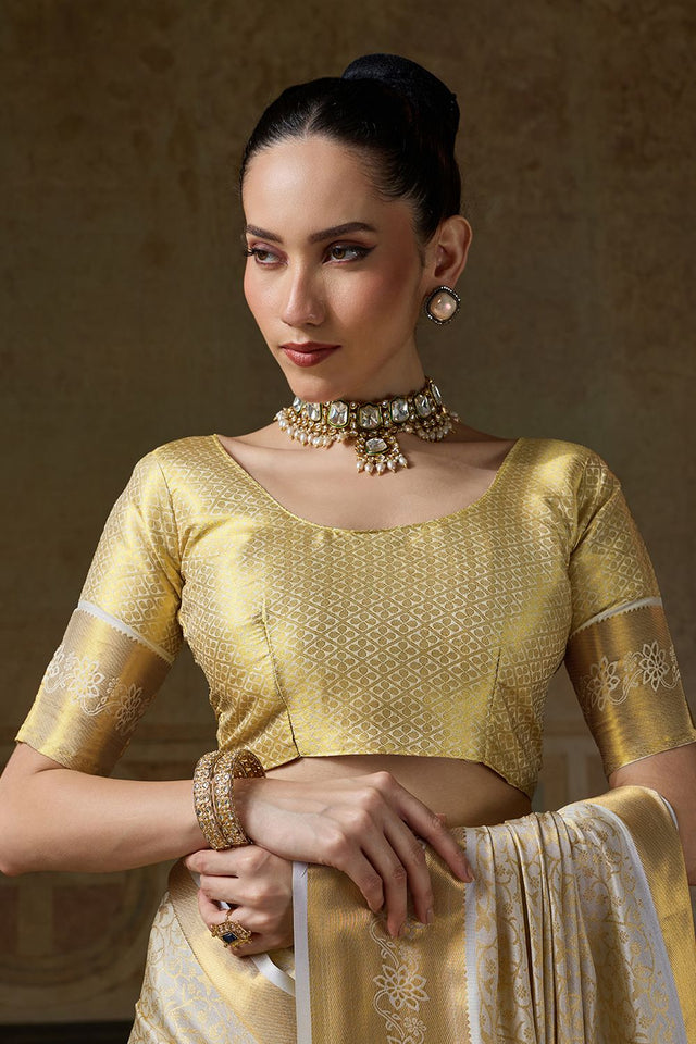 Cream Zari Woven Kanjivaram Silk Saree (ACB1537)