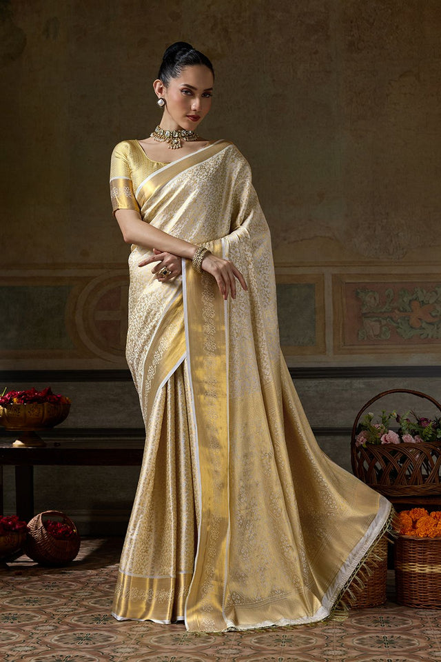 Cream Zari Woven Kanjivaram Silk Saree (ACB1537)