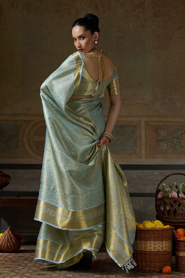 Blue Zari Woven Kanjivaram Silk Saree (ACB1538)