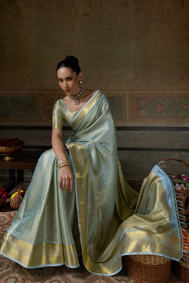 Blue Zari Woven Kanjivaram Silk Saree (ACB1538)
