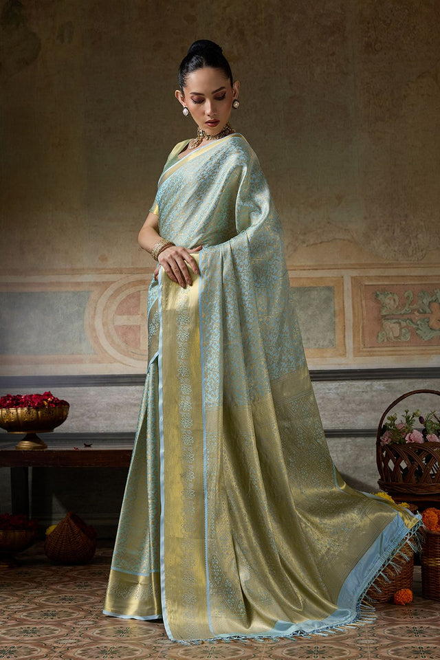 Blue Zari Woven Kanjivaram Silk Saree (ACB1538)