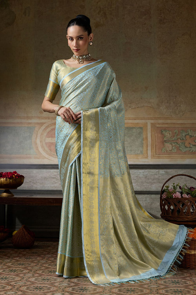 Blue Zari Woven Kanjivaram Silk Saree (ACB1538)