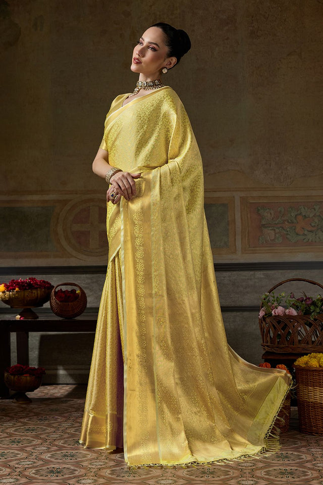 Yellow Zari Woven Kanjivaram Silk Saree (ACB1539)