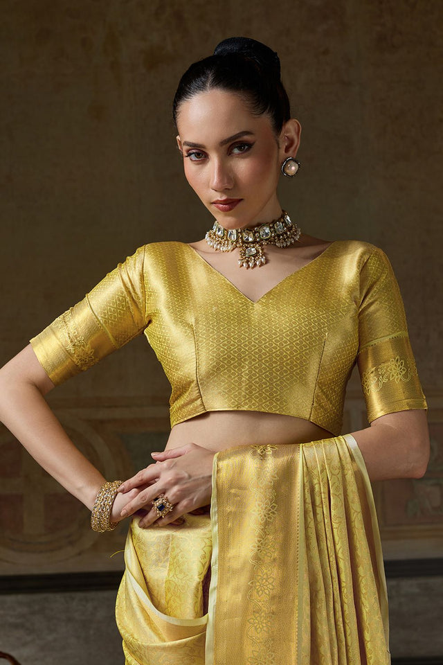 Yellow Zari Woven Kanjivaram Silk Saree (ACB1539)