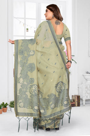 Green Woven Cotton Saree (ACB1540)