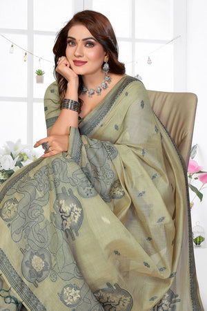 Green Woven Cotton Saree (ACB1540)