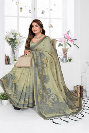 Green Woven Cotton Saree (ACB1540)