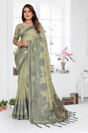Green Woven Cotton Saree (ACB1540)