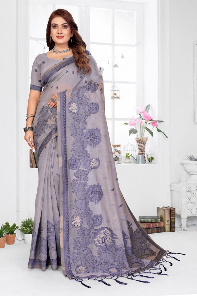 Lavender Woven Cotton Saree (ACB1541)