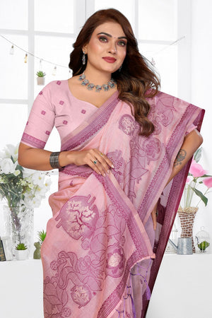 Pink Woven Cotton Saree (ACB1542)