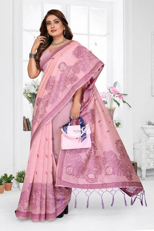 Pink Woven Cotton Saree (ACB1542)