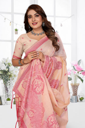 Peach Woven Cotton Saree (ACB1543)