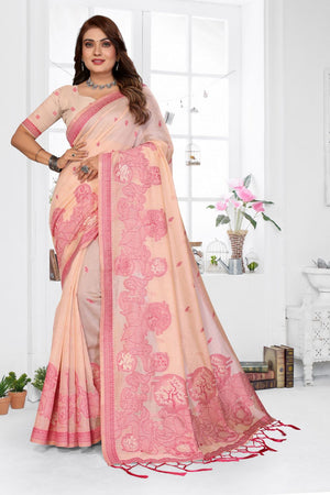 Peach Woven Cotton Saree (ACB1543)
