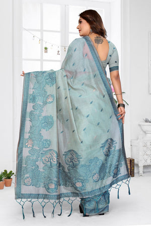 Blue Woven Cotton Saree (ACB1544)