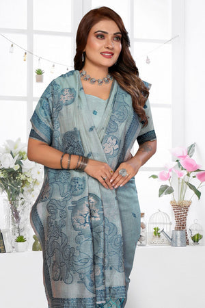 Blue Woven Cotton Saree (ACB1544)