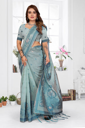Blue Woven Cotton Saree (ACB1544)
