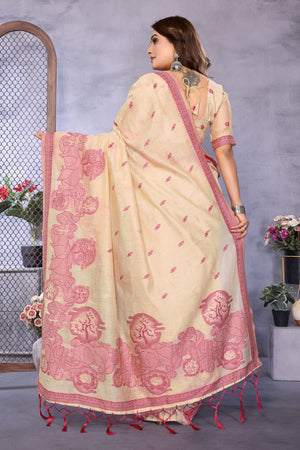 Cream Woven Cotton Saree (ACB1545)