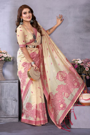 Cream Woven Cotton Saree (ACB1545)