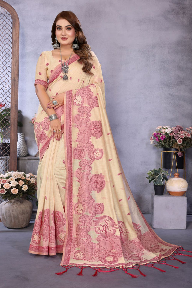 Cream Woven Cotton Saree (ACB1545)