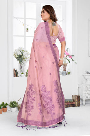 Pink Woven Cotton Saree (ACB1546)