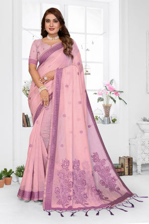 Pink Woven Cotton Saree (ACB1546)