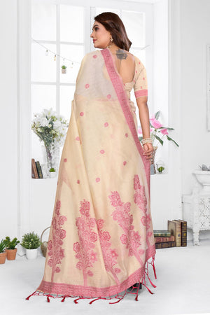 Cream Woven Cotton Saree (ACB1547)