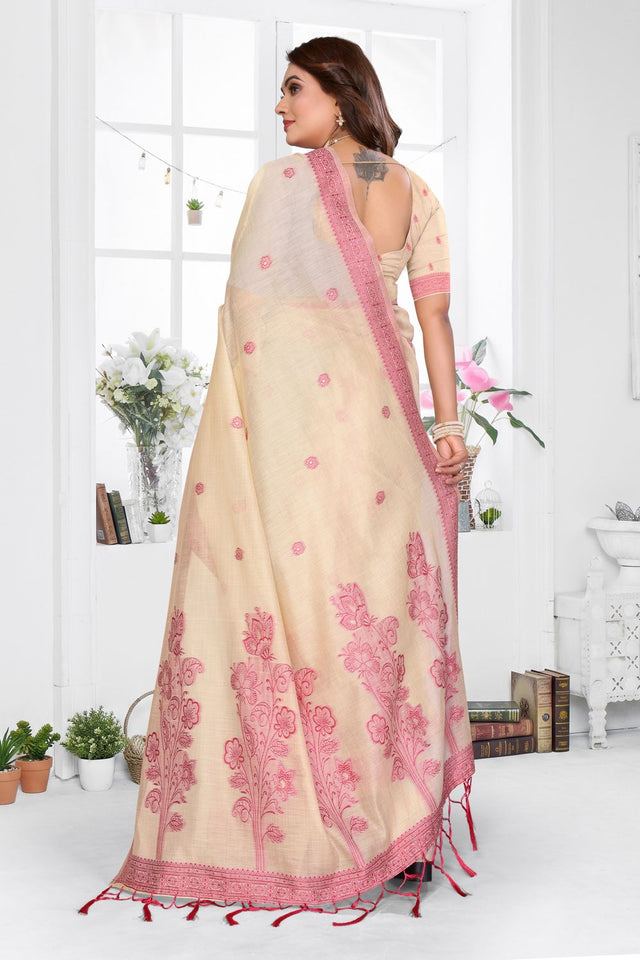 Cream Woven Cotton Saree (ACB1547)
