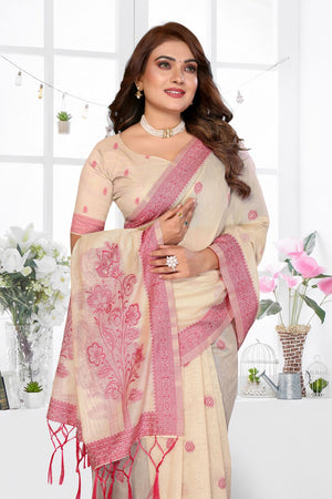 Cream Woven Cotton Saree (ACB1547)