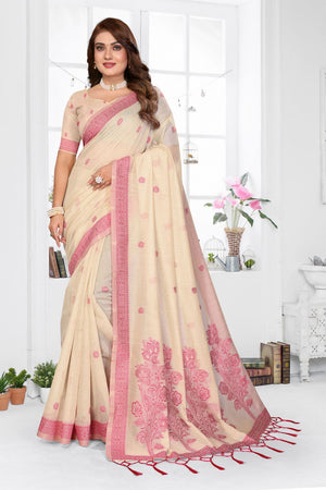Cream Woven Cotton Saree (ACB1547)