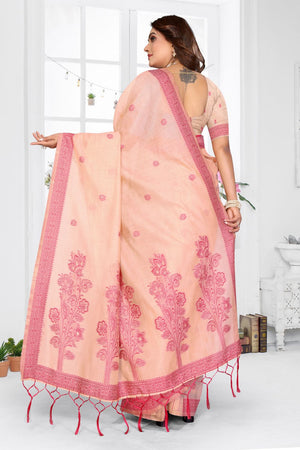 Peach Woven Cotton Saree (ACB1548)