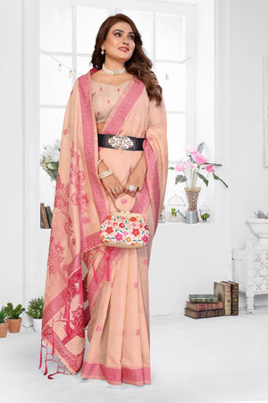 Peach Woven Cotton Saree (ACB1548)