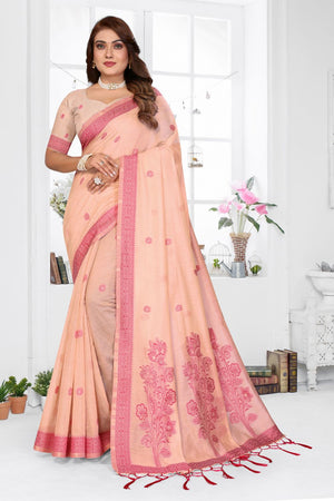 Peach Woven Cotton Saree (ACB1548)