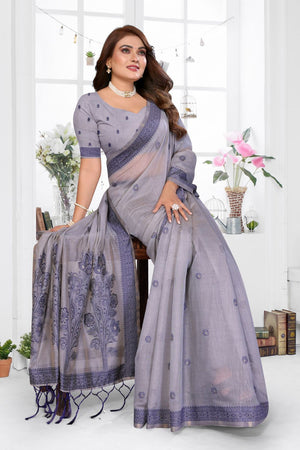 Grey Woven Cotton Saree (ACB1550)