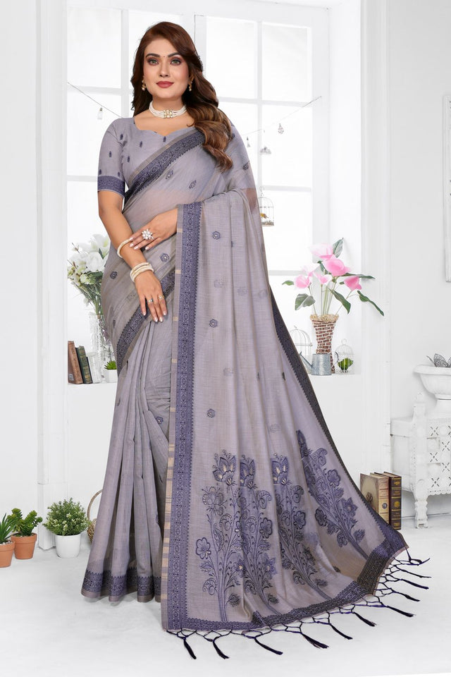 Grey Woven Cotton Saree (ACB1550)