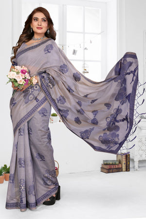 Grey Woven Cotton Saree (ACB1568)