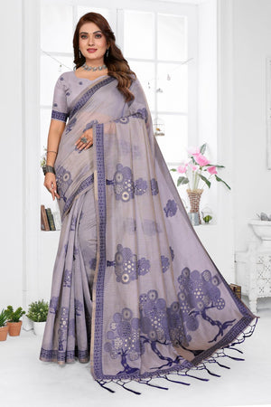 Grey Woven Cotton Saree (ACB1568)
