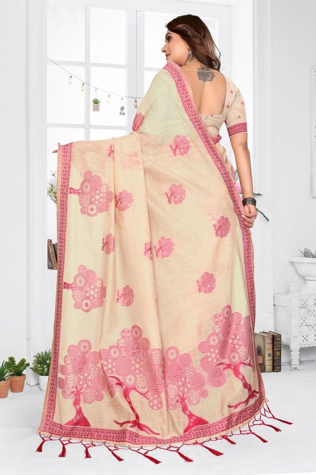 Cream Woven Cotton Saree (ACB1569)