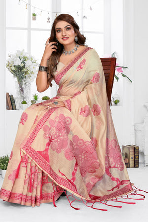 Cream Woven Cotton Saree (ACB1569)