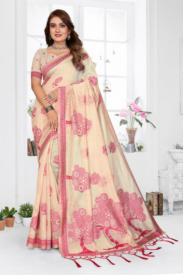 Cream Woven Cotton Saree (ACB1569)