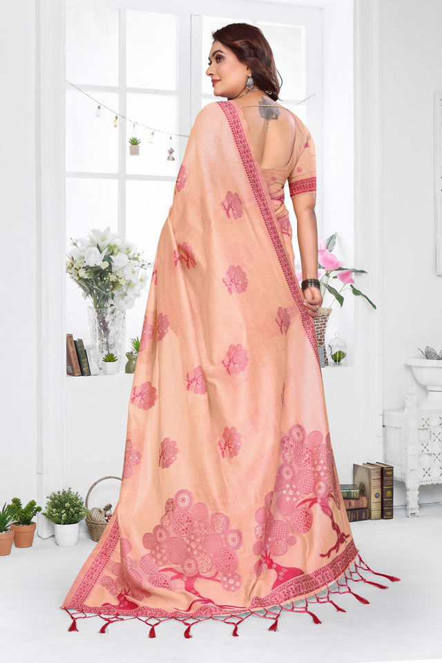 Peach Woven Cotton Saree (ACB1570)