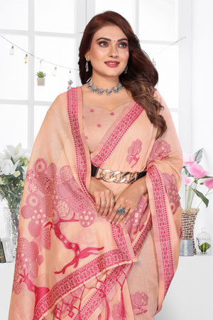 Peach Woven Cotton Saree (ACB1570)