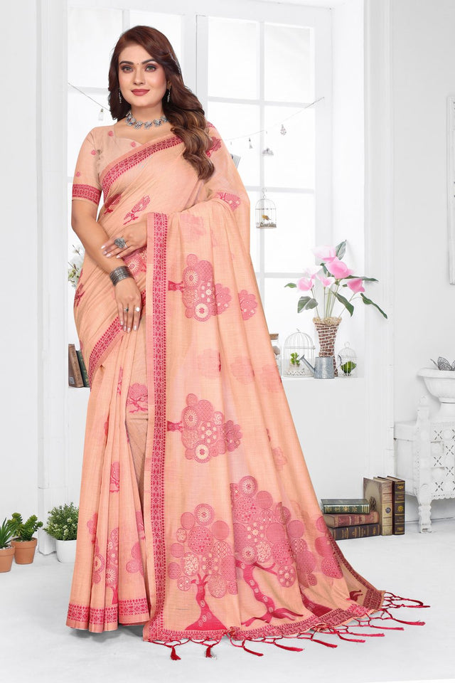 Peach Woven Cotton Saree (ACB1570)
