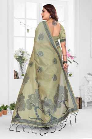 Green Woven Cotton Saree (ACB1571)