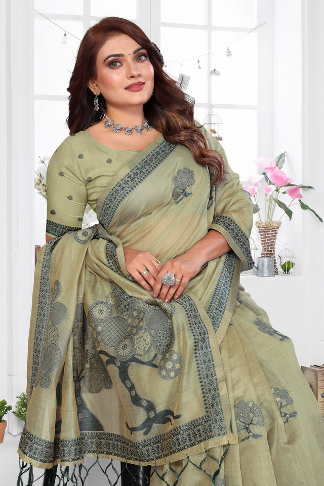Green Woven Cotton Saree (ACB1571)